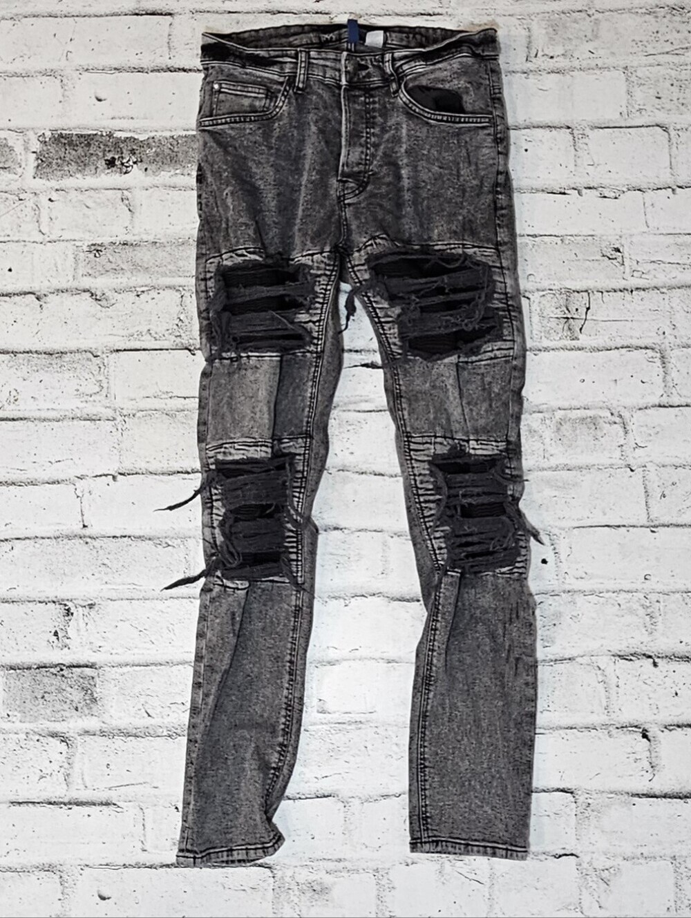 H&M Divided Distressed Skinny Jeans Gray Acid Wash Moto Size 31